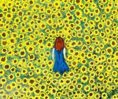 Redhead in Sunflowers